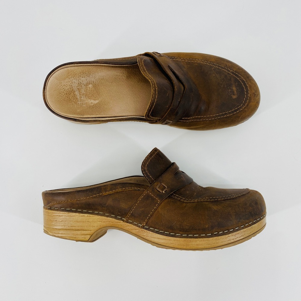 Dansko Mules Womens 39 Brown Leather Penny Loafer Clogs